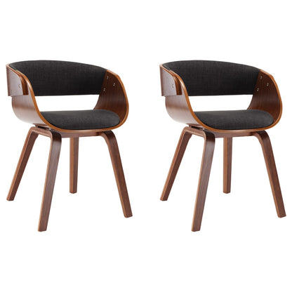 Eetkamerstoelen Gebogen Hout En Stof 2 Grijs en donkerbruin