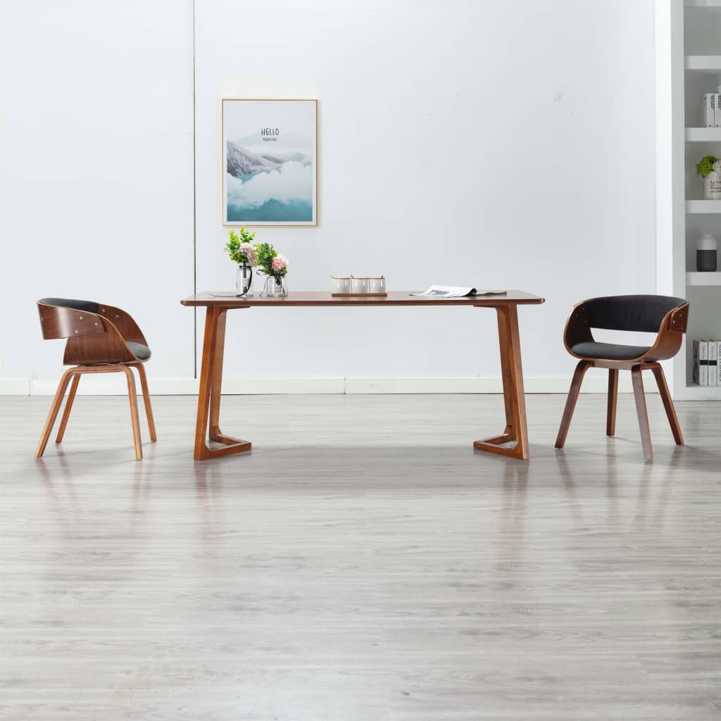 Eetkamerstoelen Gebogen Hout En Stof 2 Grijs en donkerbruin