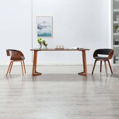 Eetkamerstoelen Gebogen Hout En Stof 2 Grijs en donkerbruin
