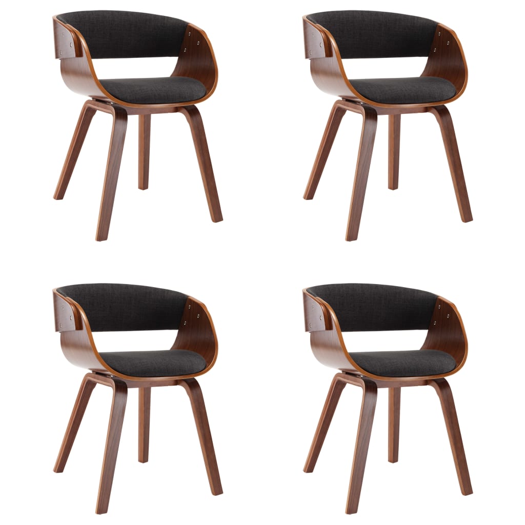Eetkamerstoelen Gebogen Hout En Stof 4 Grijs en donkerbruin