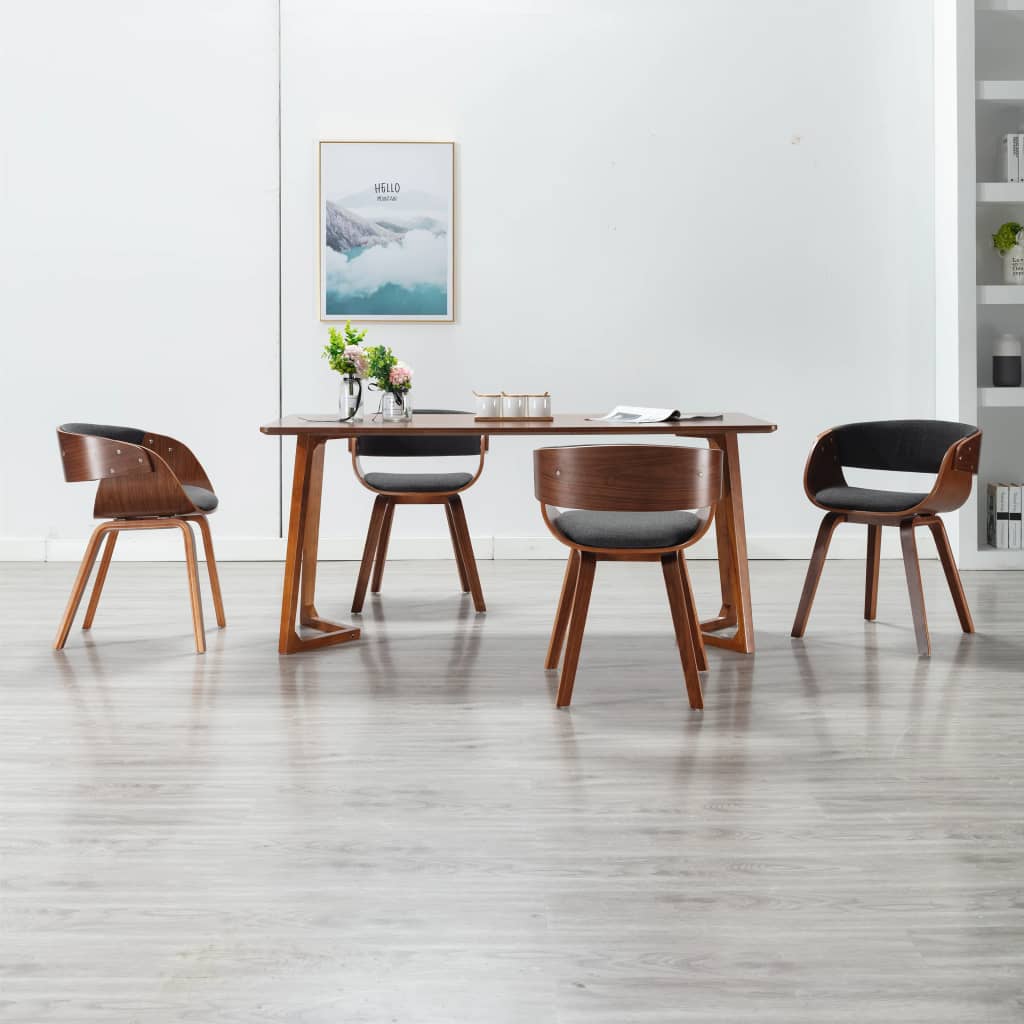 Eetkamerstoelen Gebogen Hout En Stof 4 Grijs en donkerbruin