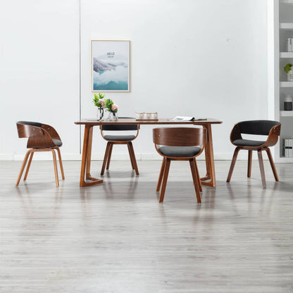 Eetkamerstoelen Gebogen Hout En Stof 4 Grijs en donkerbruin