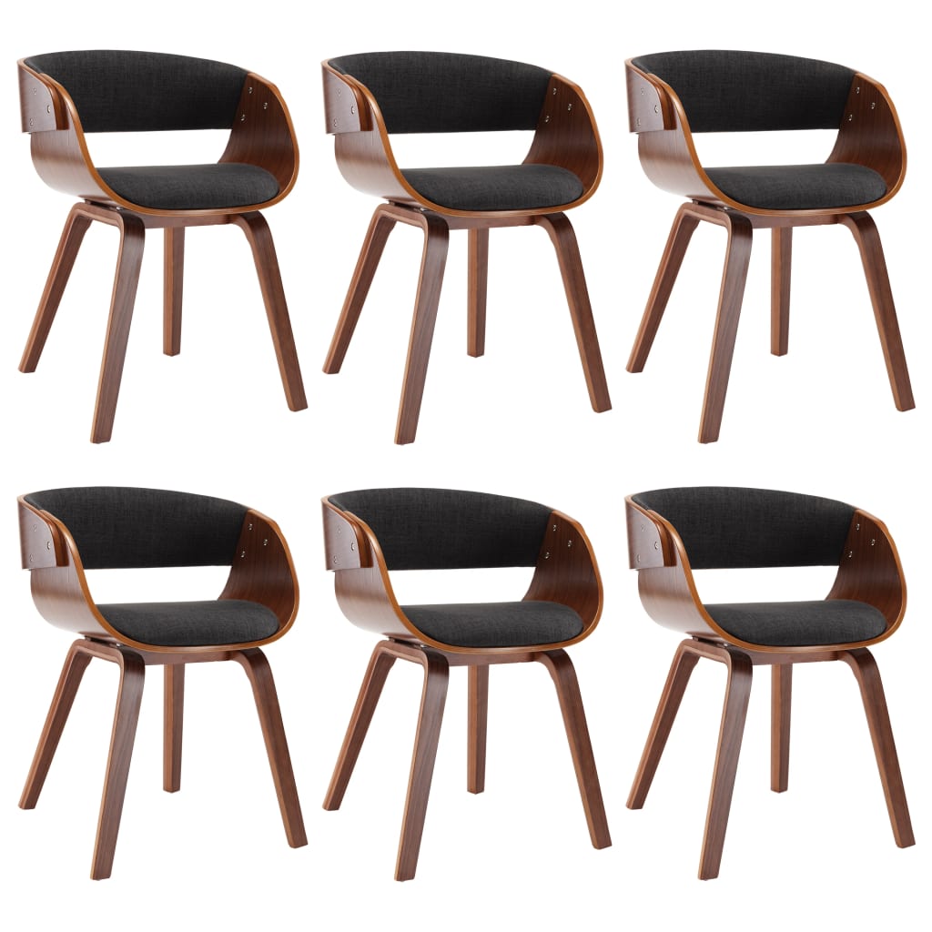 Eetkamerstoelen Gebogen Hout En Stof 6 Grijs en donkerbruin