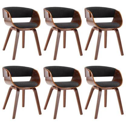 Eetkamerstoelen Gebogen Hout En Stof 6 Grijs en donkerbruin