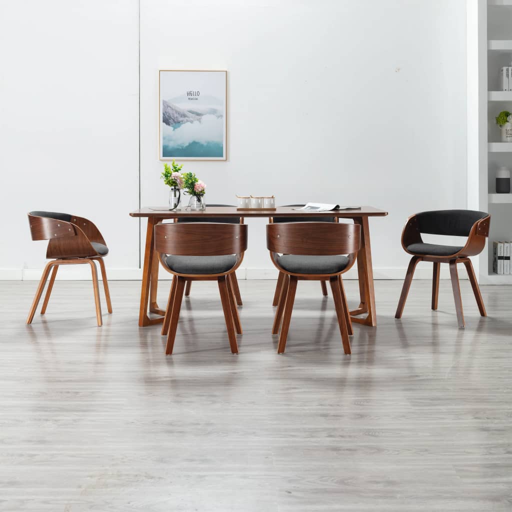 Eetkamerstoelen Gebogen Hout En Stof 6 Grijs en donkerbruin