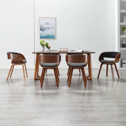 Eetkamerstoelen Gebogen Hout En Stof 6 Grijs en donkerbruin