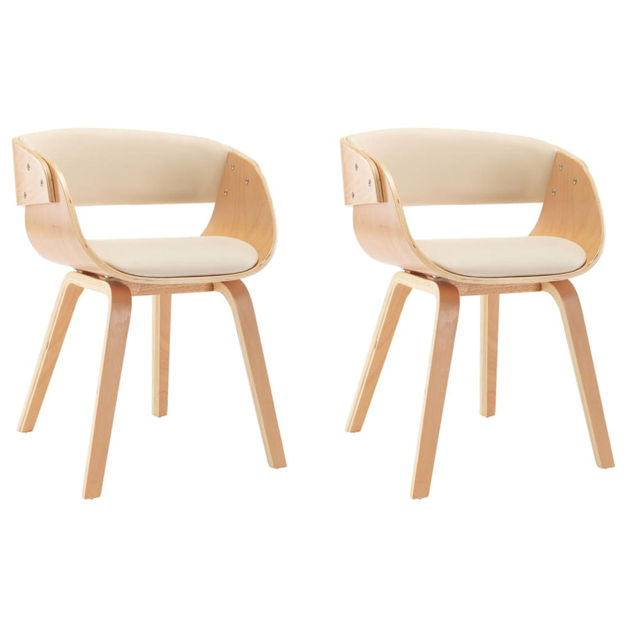 Eetkamerstoelen Gebogen Hout En Kunstleer Kleurig 2 Crème en lichtbruin