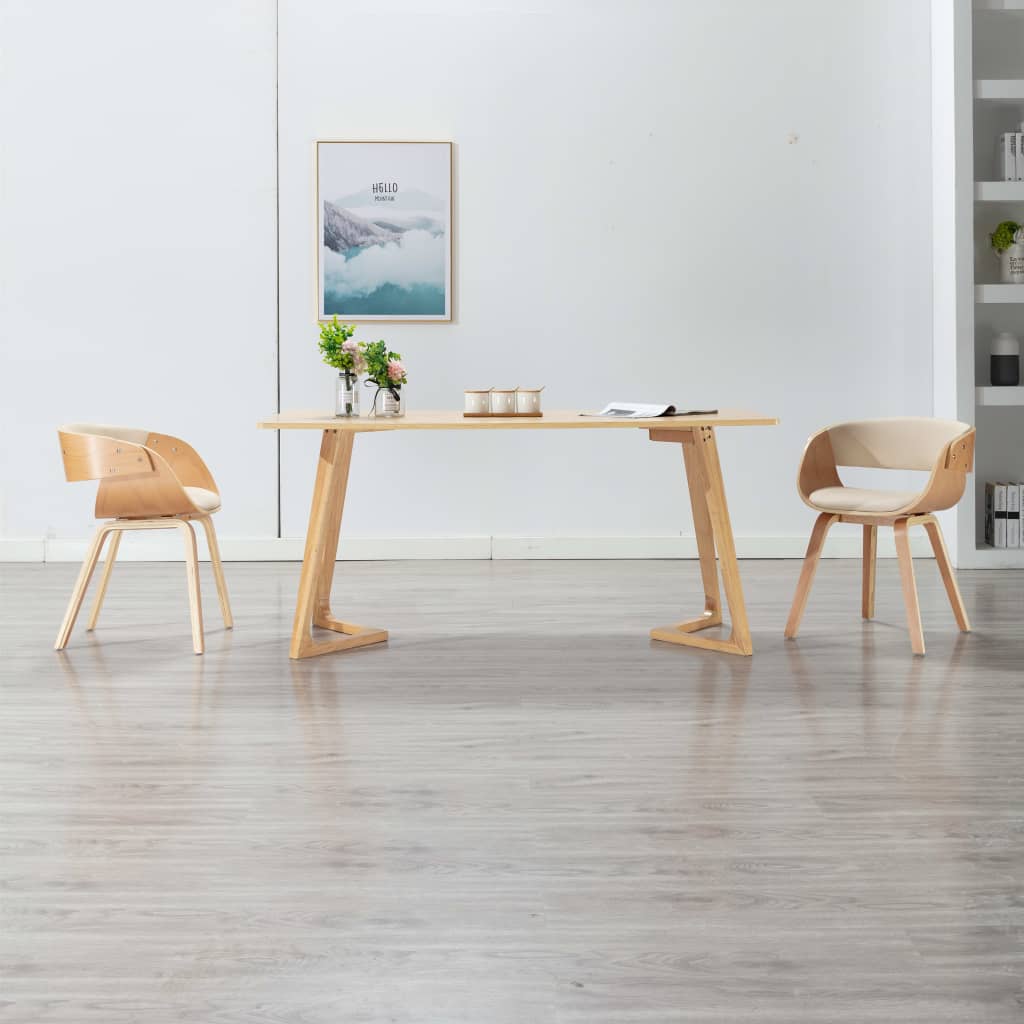 Eetkamerstoelen Gebogen Hout En Kunstleer Kleurig 2 Crème en lichtbruin