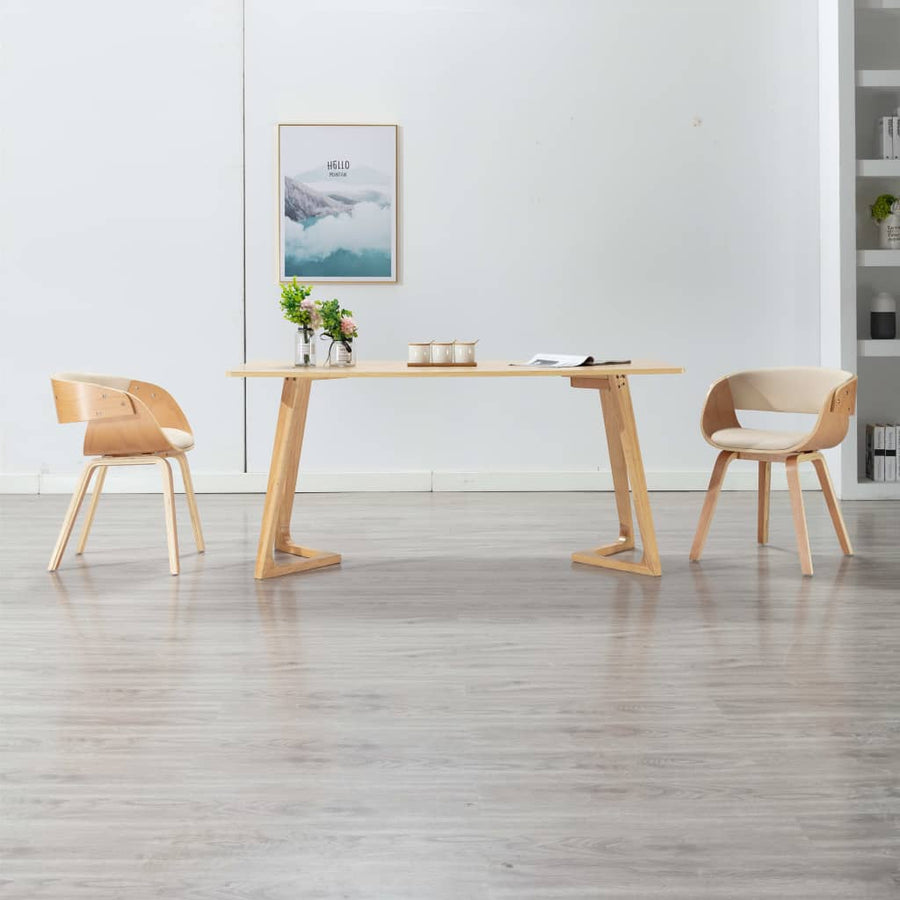 Eetkamerstoelen Gebogen Hout En Kunstleer Kleurig 2 Crème en lichtbruin