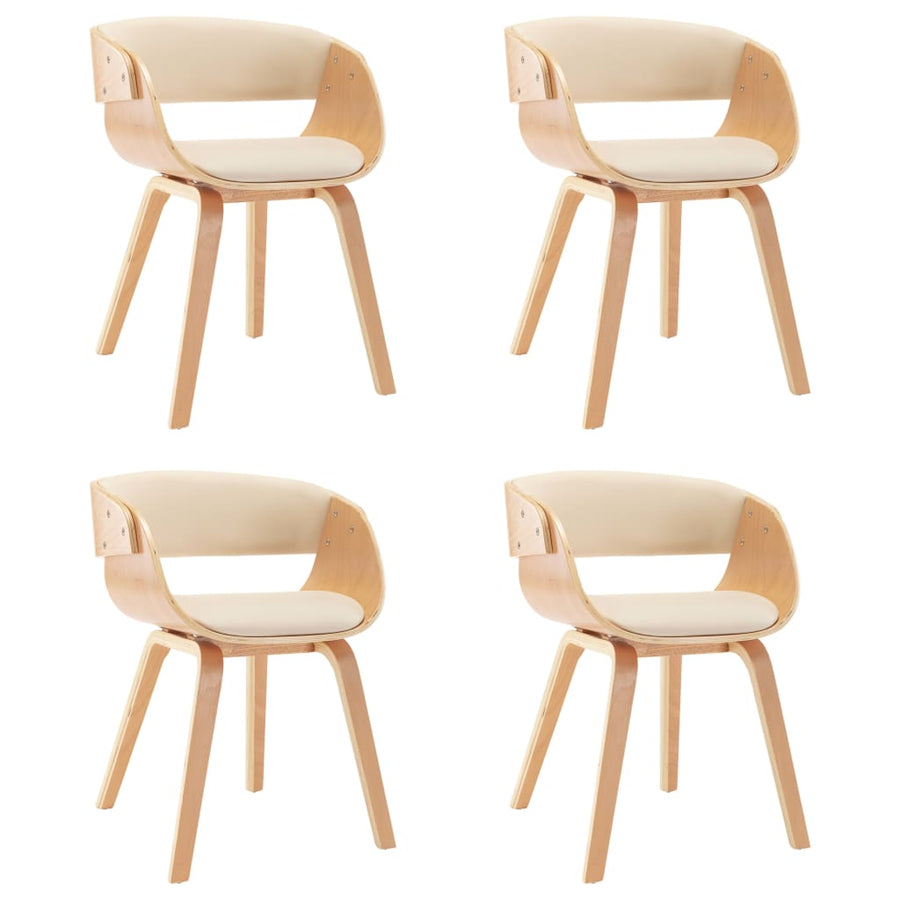 Eetkamerstoelen Gebogen Hout En Kunstleer Kleurig 4 Crème en lichtbruin
