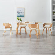 Eetkamerstoelen 4 st gebogen hout kunstleer crème
