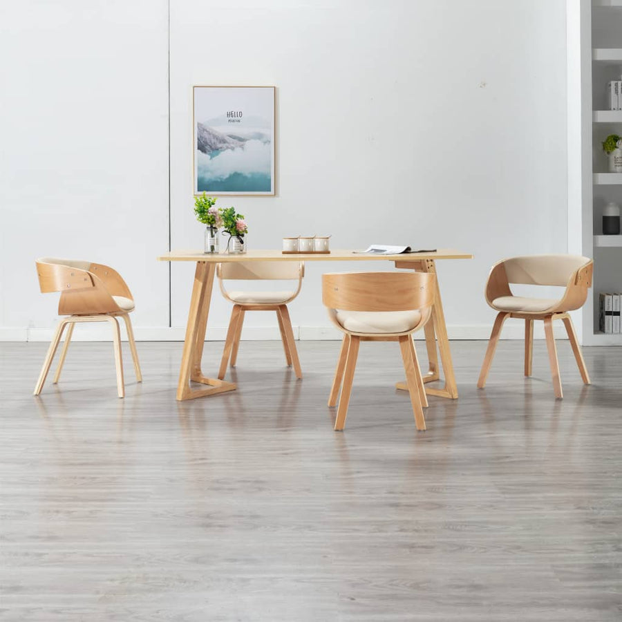 Eetkamerstoelen Gebogen Hout En Kunstleer Kleurig 4 Crème en lichtbruin