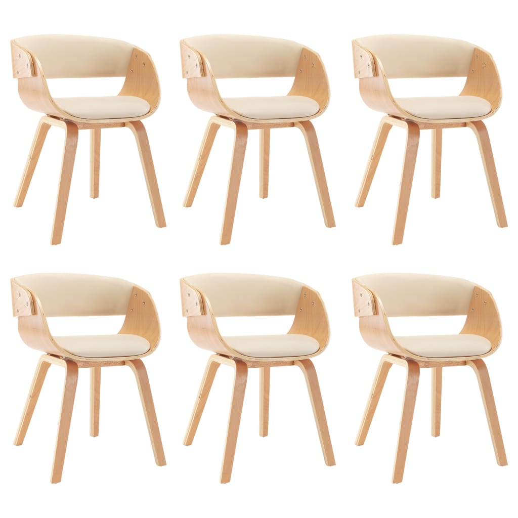 Eetkamerstoelen Gebogen Hout En Kunstleer 6 Crème en lichtbruin