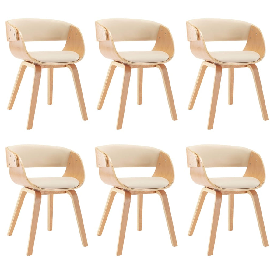 Eetkamerstoelen Gebogen Hout En Kunstleer 6 Crème en lichtbruin