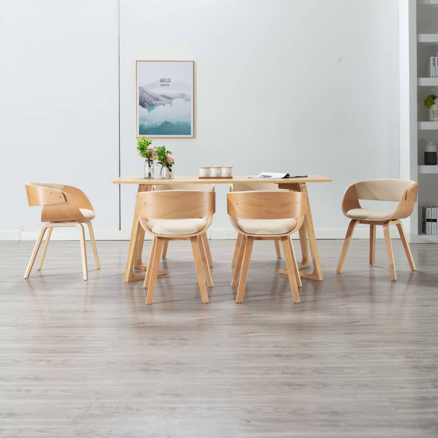 Eetkamerstoelen Gebogen Hout En Kunstleer 6 Crème en lichtbruin