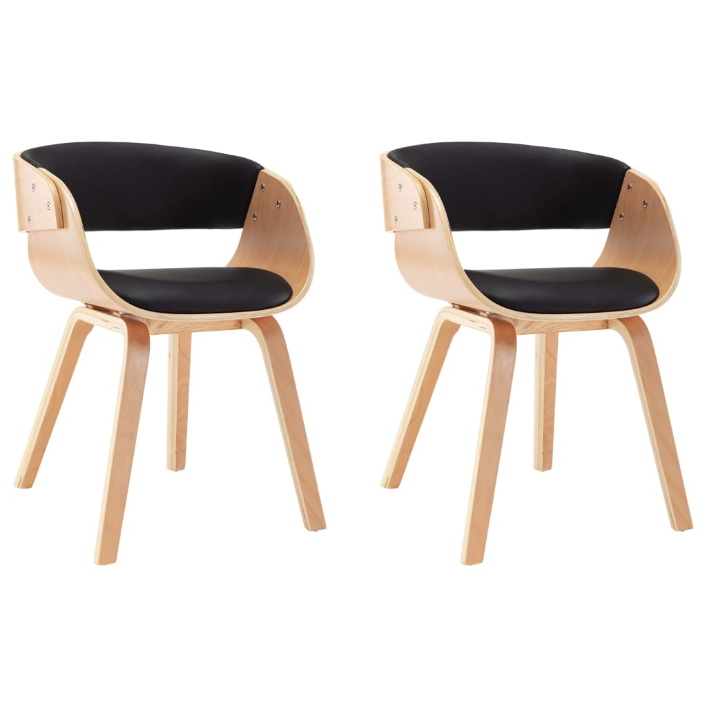 Eetkamerstoelen Gebogen Hout En Kunstleer 2 Zwart en lichtbruin