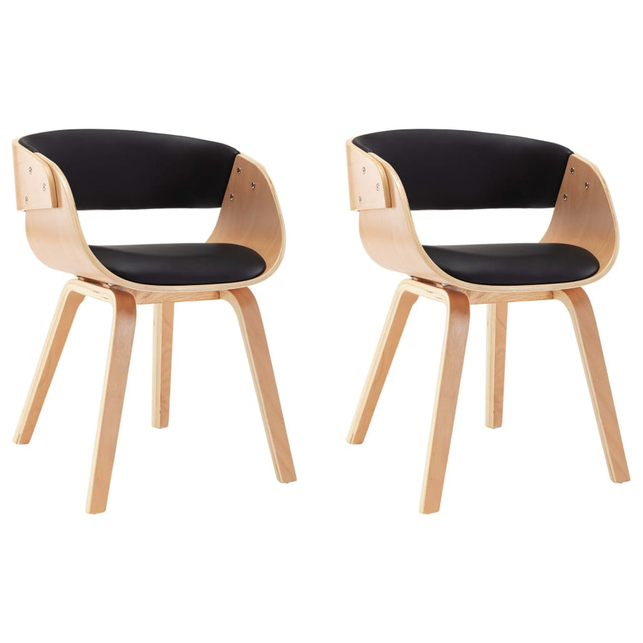 Eetkamerstoelen Gebogen Hout En Kunstleer 2 Zwart en lichtbruin