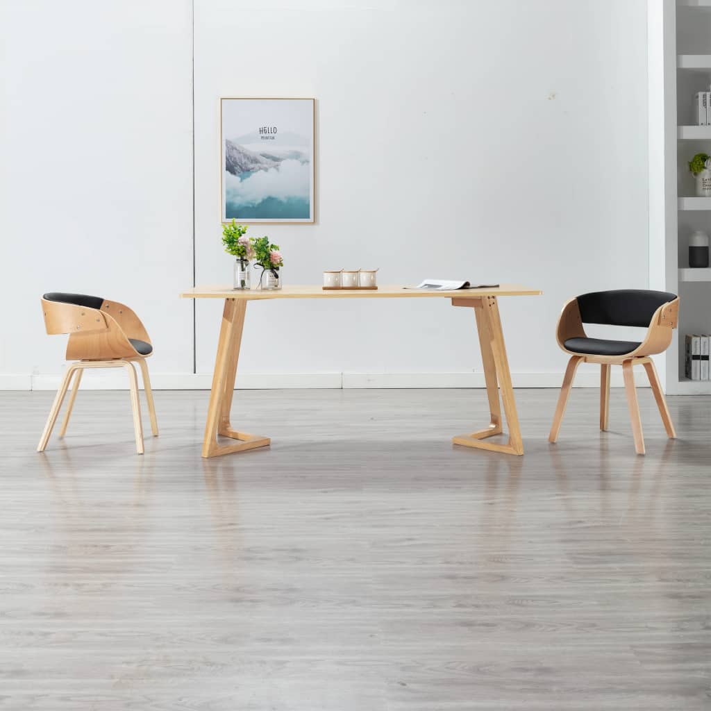 Eetkamerstoelen Gebogen Hout En Kunstleer 2 Zwart en lichtbruin