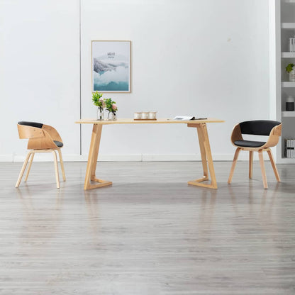 Eetkamerstoelen Gebogen Hout En Kunstleer 2 Zwart en lichtbruin