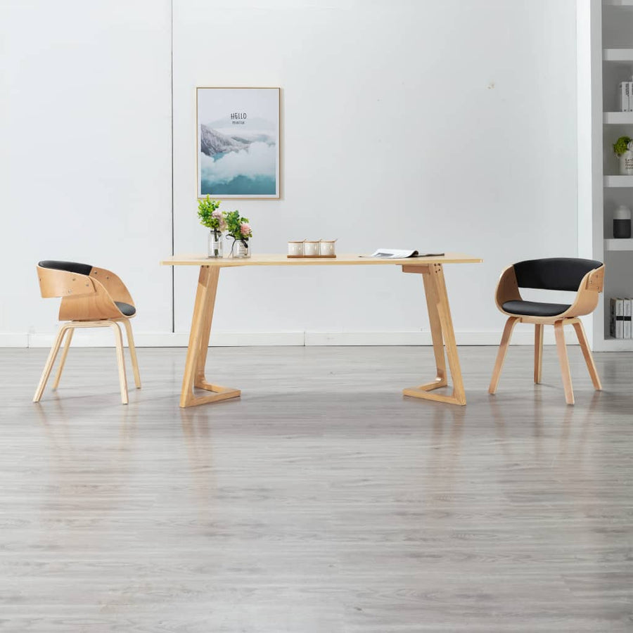 Eetkamerstoelen Gebogen Hout En Kunstleer 2 Zwart en lichtbruin