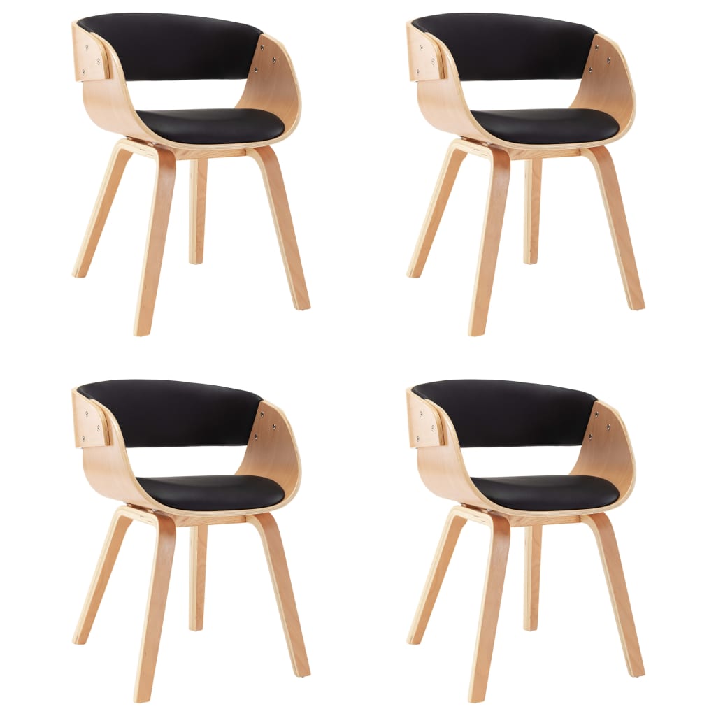 Eetkamerstoelen Gebogen Hout En Kunstleer 4 Zwart en lichtbruin