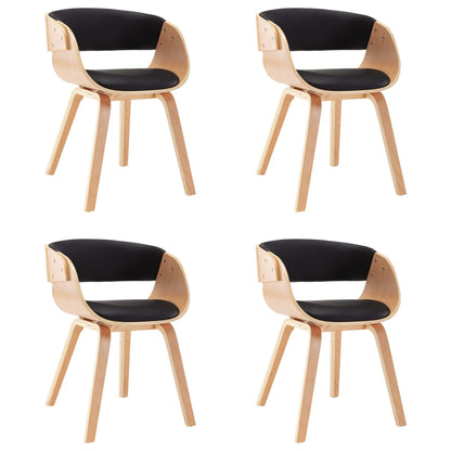 Eetkamerstoelen Gebogen Hout En Kunstleer 4 Zwart en lichtbruin