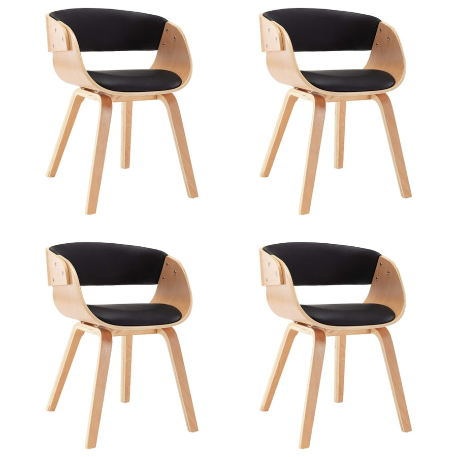 Eetkamerstoelen Gebogen Hout En Kunstleer 4 Zwart en lichtbruin