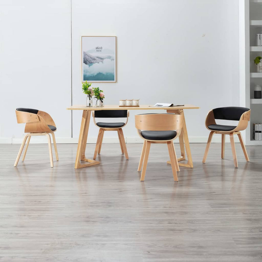 Eetkamerstoelen Gebogen Hout En Kunstleer 4 Zwart en lichtbruin