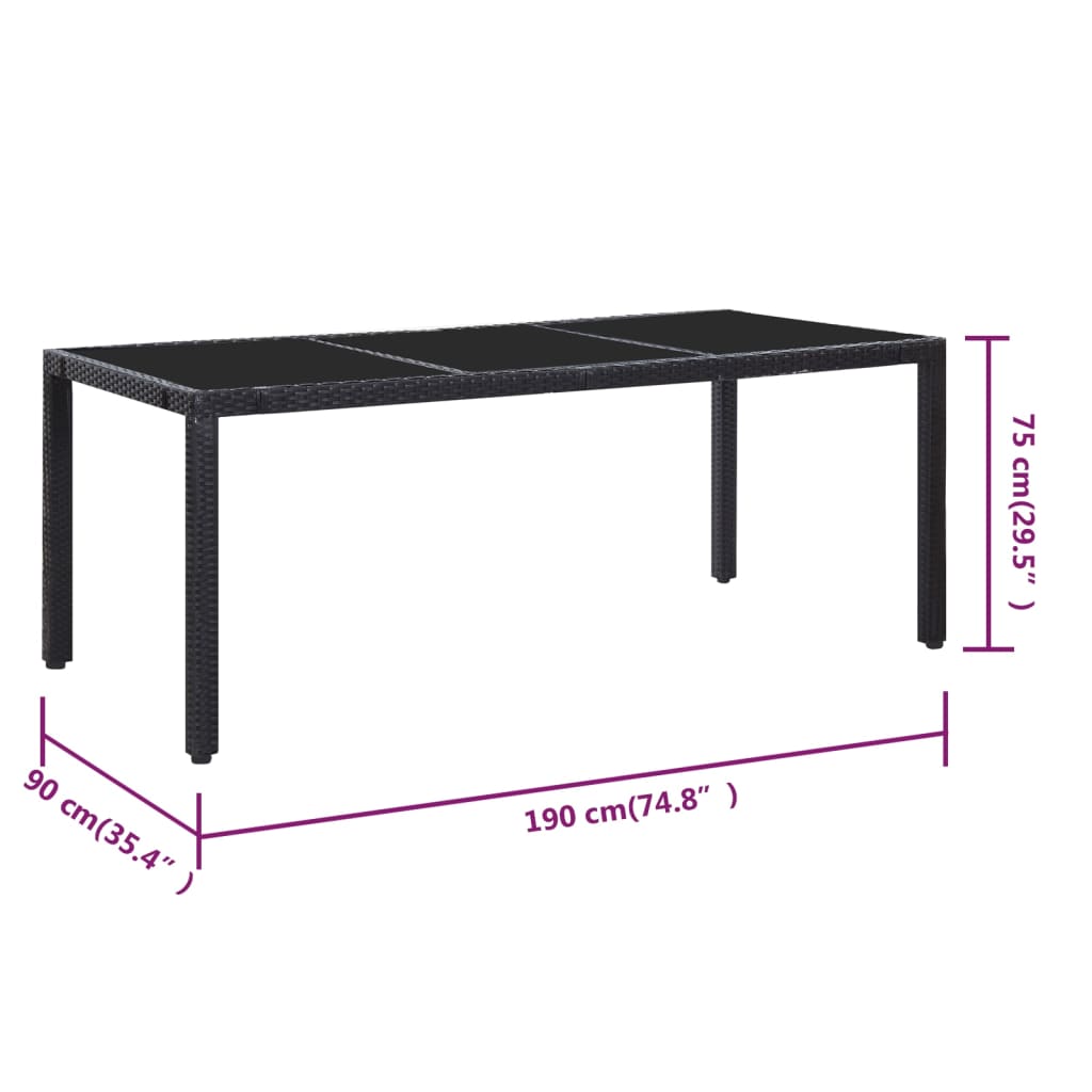-Delige Tuinset Poly Rattan Zwart 9 190 cm tafellengte