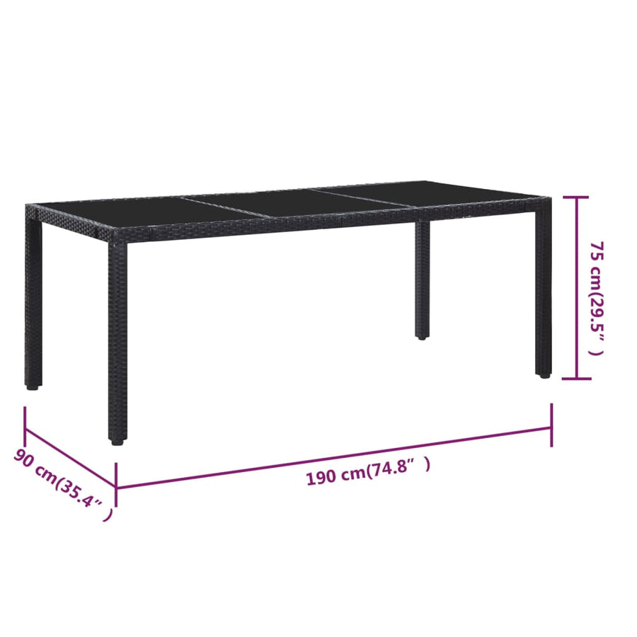 -Delige Tuinset Poly Rattan Zwart 9 190 cm tafellengte