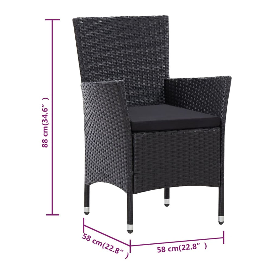 -Delige Tuinset Poly Rattan Zwart 9 190 cm tafellengte