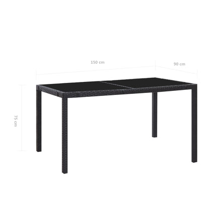 -Delige Tuinset Poly Rattan Zwart 7 150 cm tafellengte