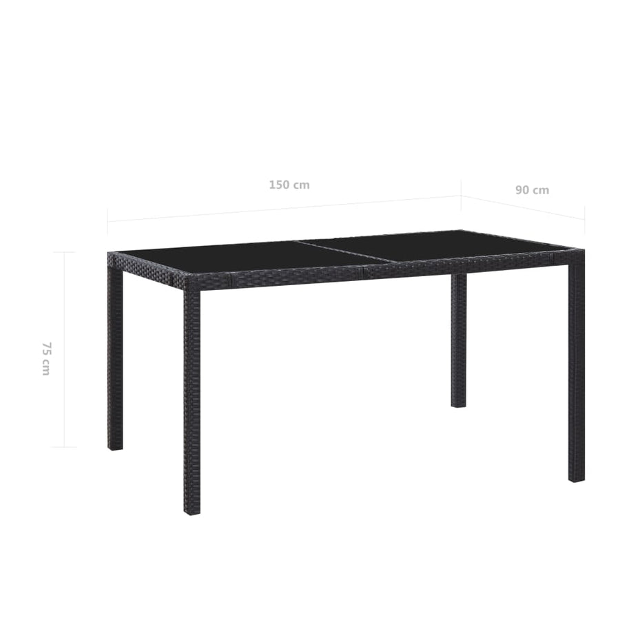 -Delige Tuinset Poly Rattan Zwart 7 150 cm tafellengte