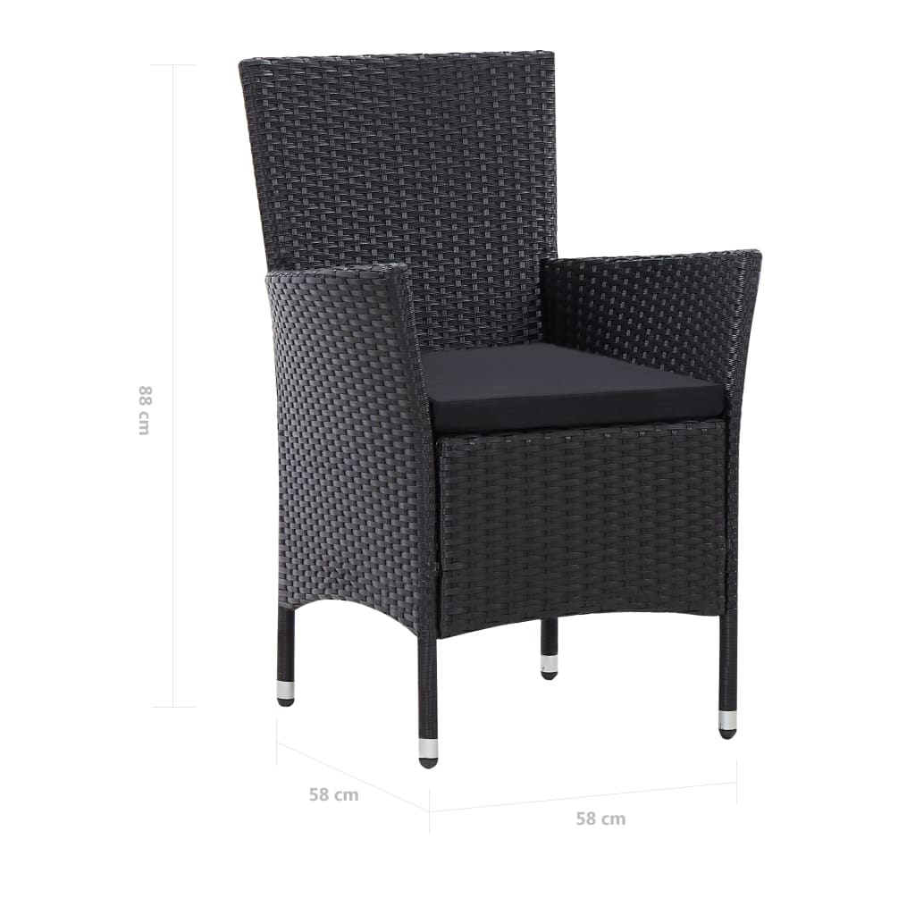 -Delige Tuinset Poly Rattan Zwart 7 150 cm tafellengte