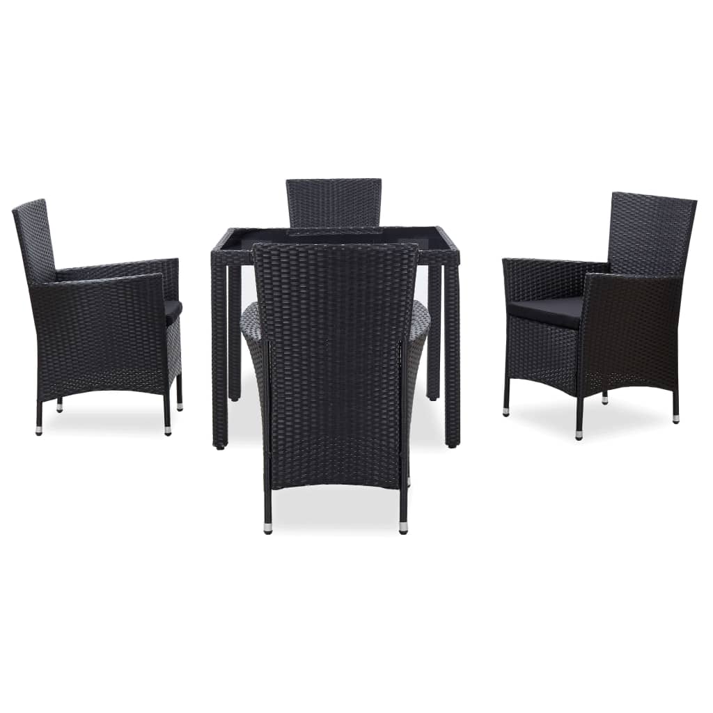 -Delige Tuinset Poly Rattan Zwart 5 90 cm tafellengte