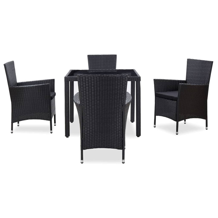 -Delige Tuinset Poly Rattan Zwart 5 90 cm tafellengte
