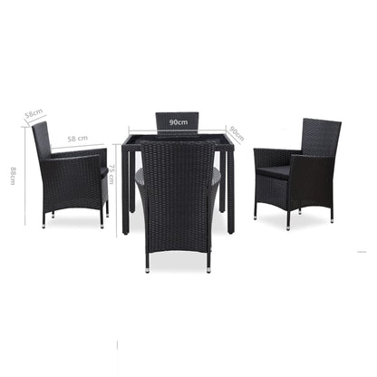 -Delige Tuinset Poly Rattan Zwart 5 90 cm tafellengte