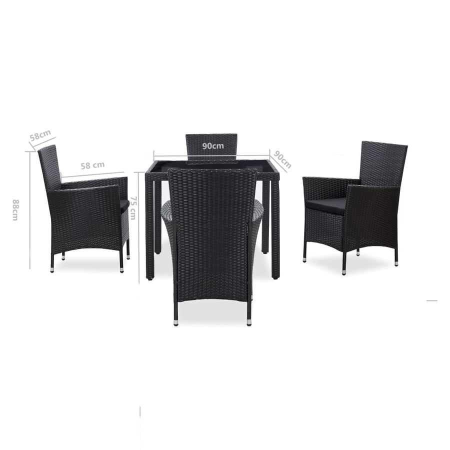 -Delige Tuinset Poly Rattan Zwart 5 90 cm tafellengte
