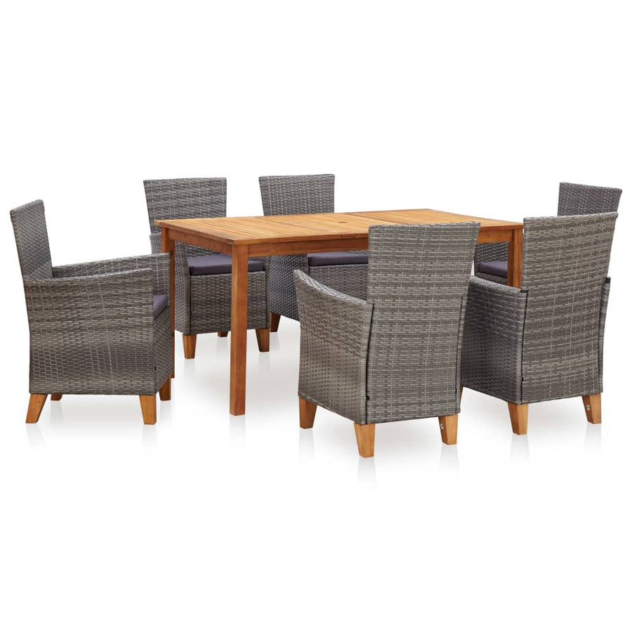 7-Delige Eethoek Poly Rattan En Massief Acaciahout Grijs 6