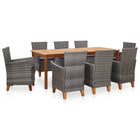 Eethoek 9-delig poly rattan acaciahout grijs
