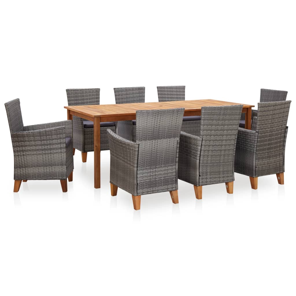 9-Delige Eethoek Poly Rattan En Massief Acaciahout Grijs 8