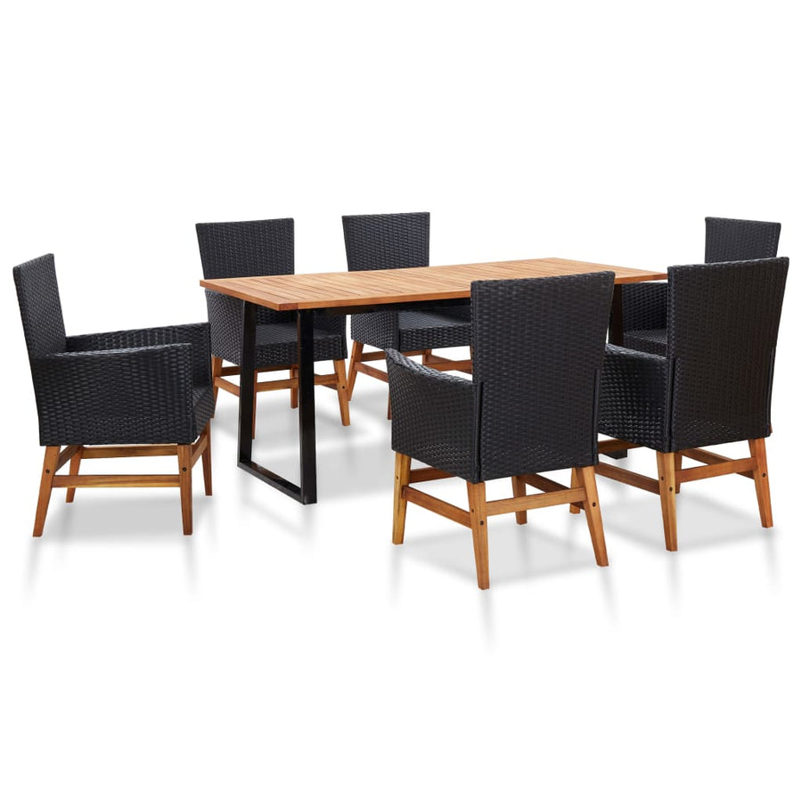 7-Delige Tuinset Poly Rattan En Acaciahout Zwart 7