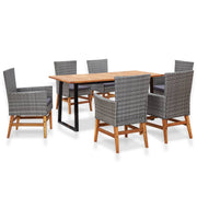 Tuinset 7-delig poly rattan acaciahout grijs