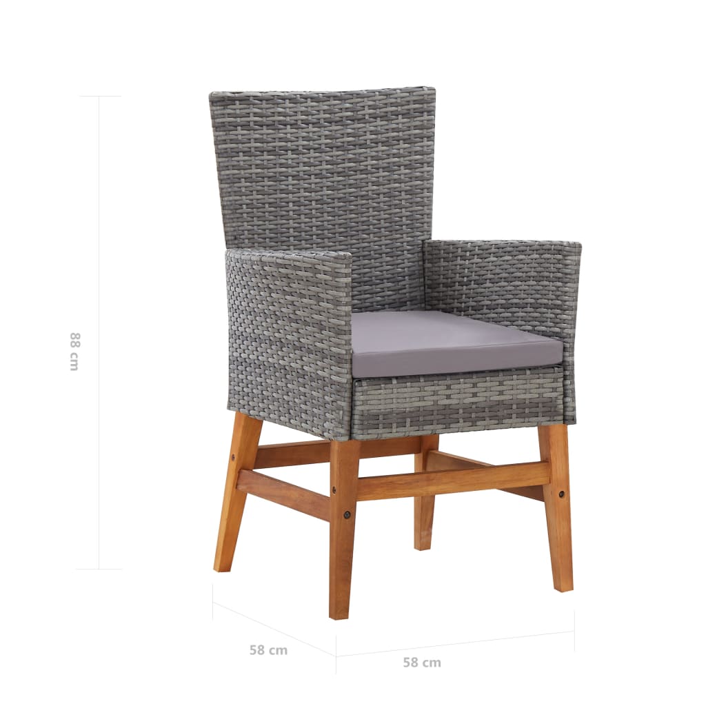 -Delige Tuinset Poly Rattan En Acaciahout 7 Grijs