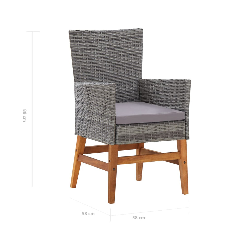 -Delige Tuinset Poly Rattan En Acaciahout 7 Grijs