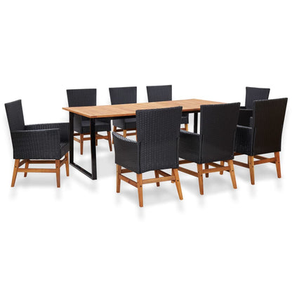 9-delige Tuinset poly rattan en acaciahout zwart