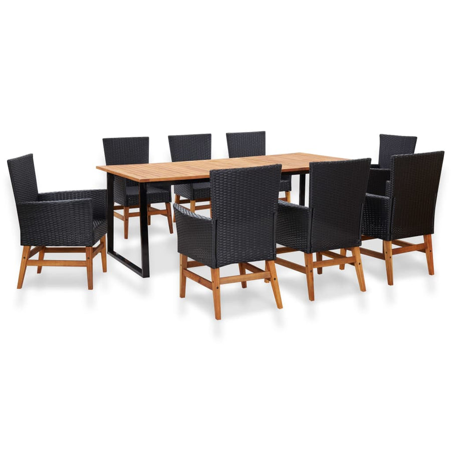 9-delige Tuinset poly rattan en acaciahout zwart