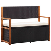 Opbergbankje 115 cm poly rattan acaciahout zwart
