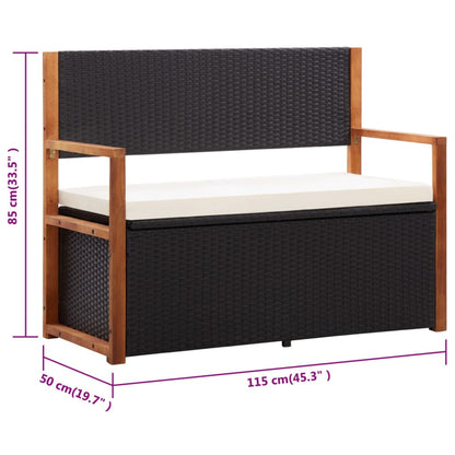 Opbergbankje 5 Cm Poly Rattan En Massief Acaciahout Zwart