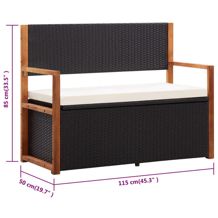 Opbergbankje 5 Cm Poly Rattan En Massief Acaciahout Zwart